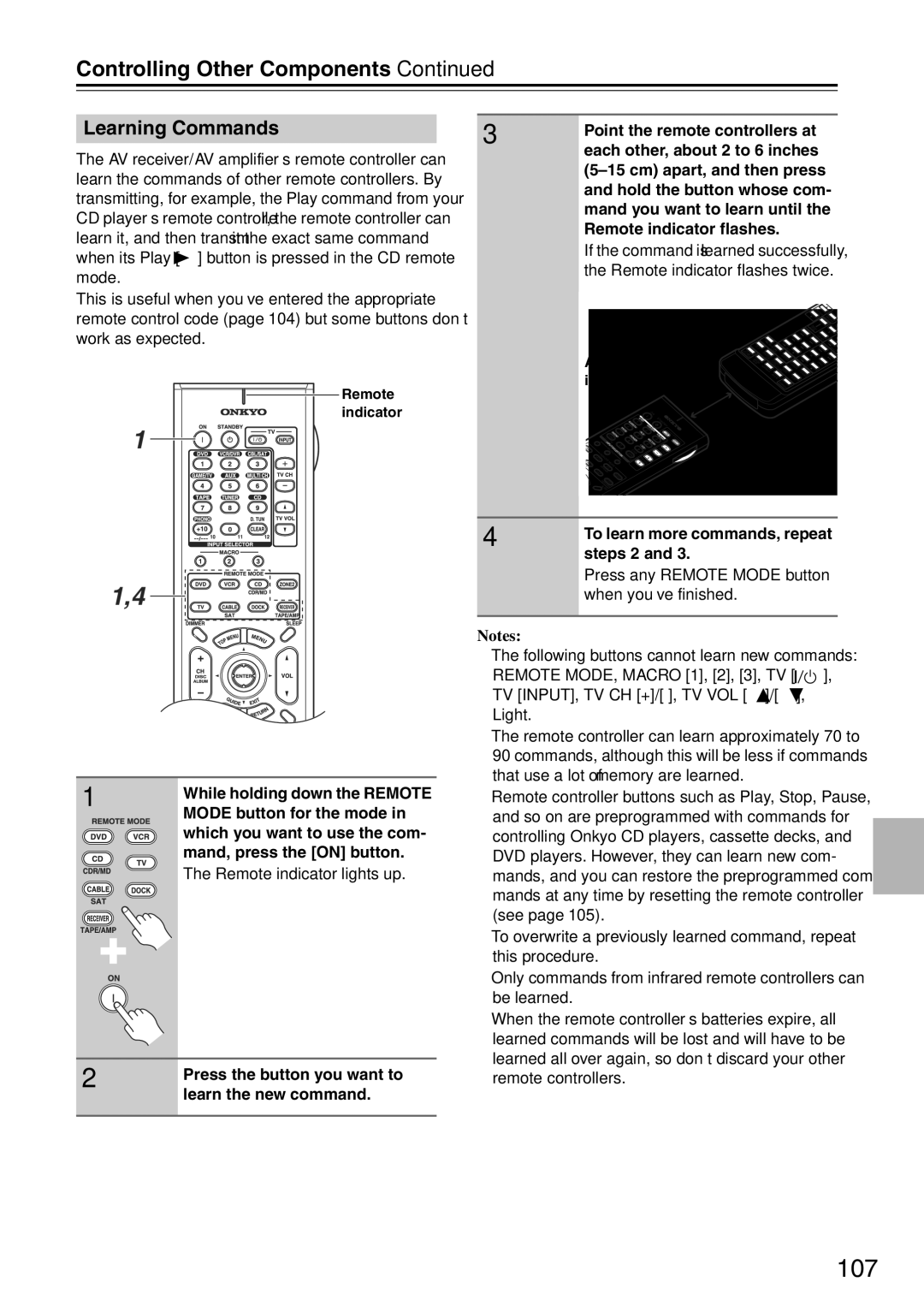 Onkyo TX-SA705 instruction manual 107, Learning Commands 