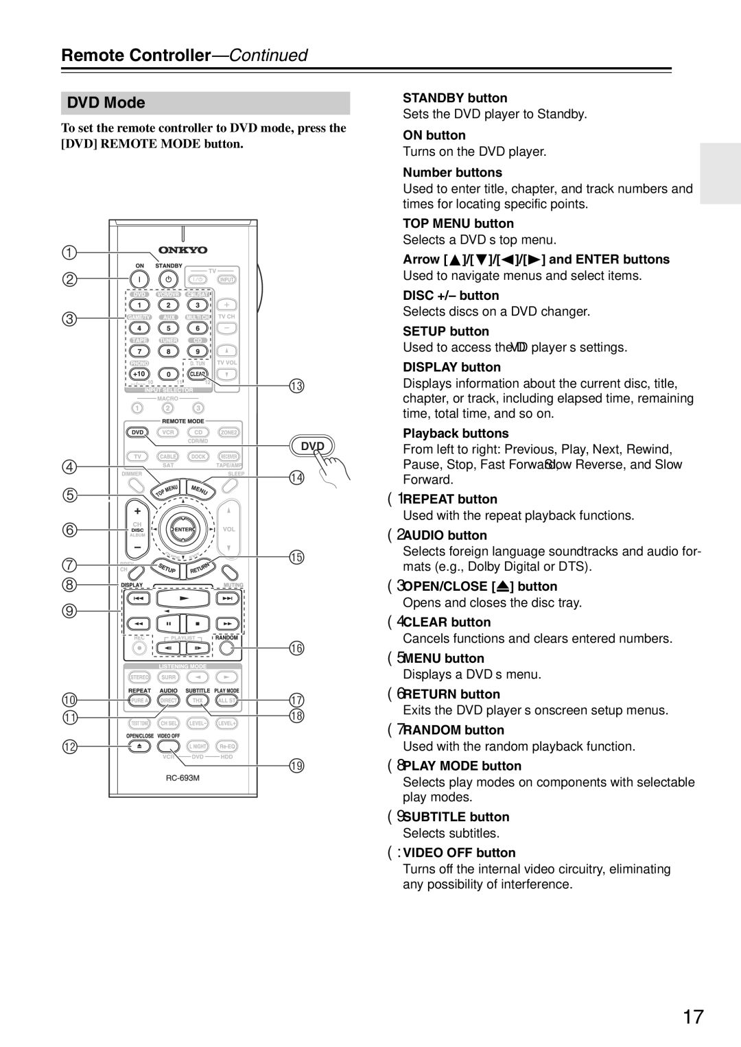 Onkyo TX-SA705 instruction manual DVD Mode 