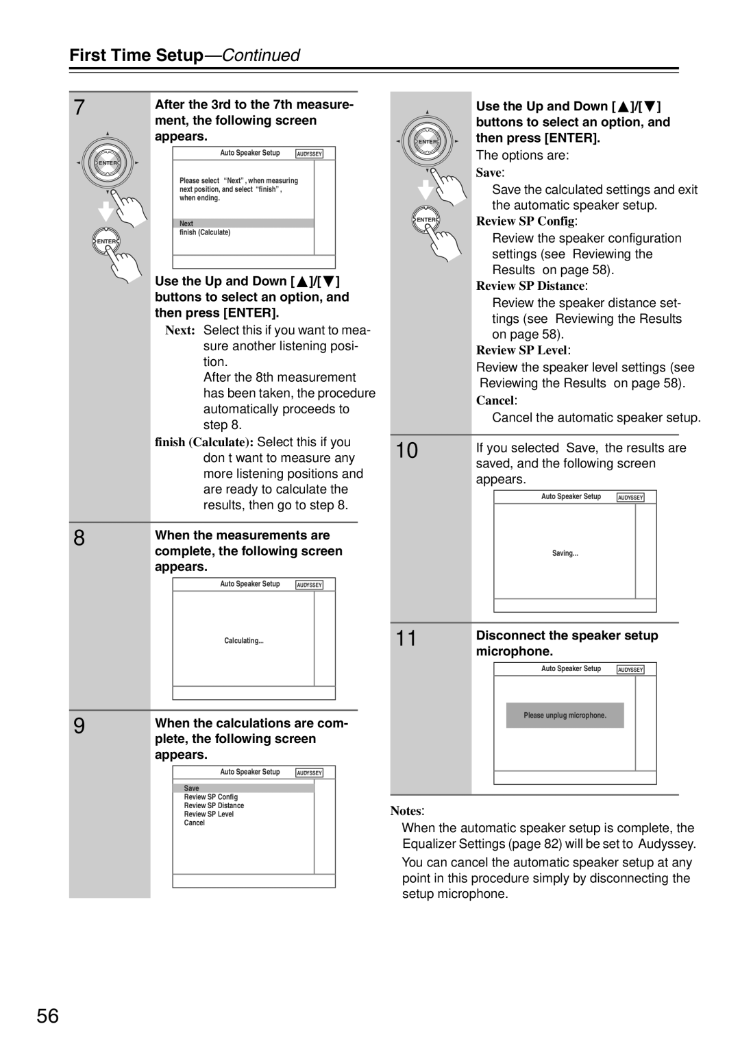 Onkyo TX-SA705 instruction manual Buttons to select an option, Then press Enter, Disconnect the speaker setup, Microphone 