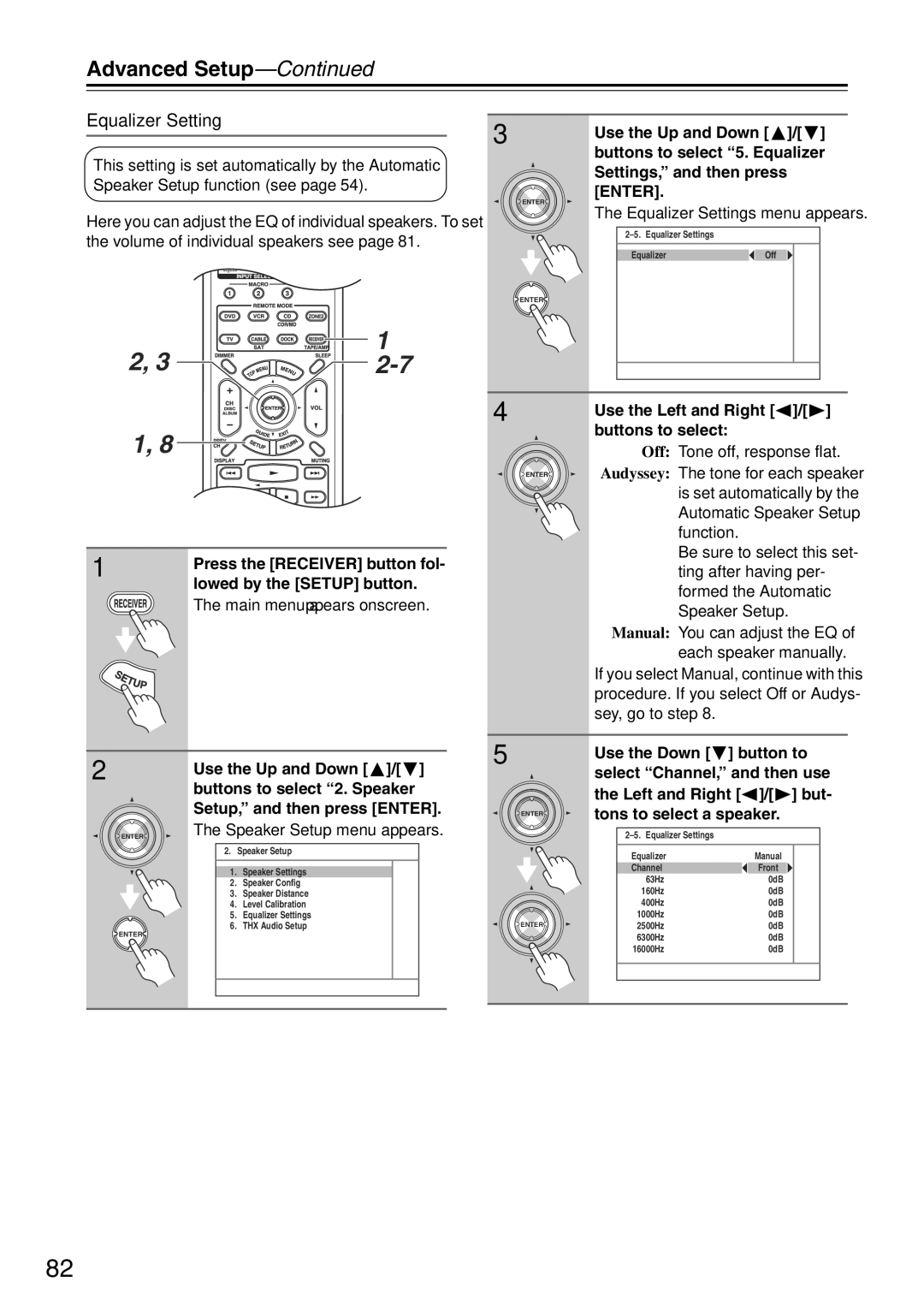 Onkyo TX-SA705 instruction manual Equalizer Setting, Enter 