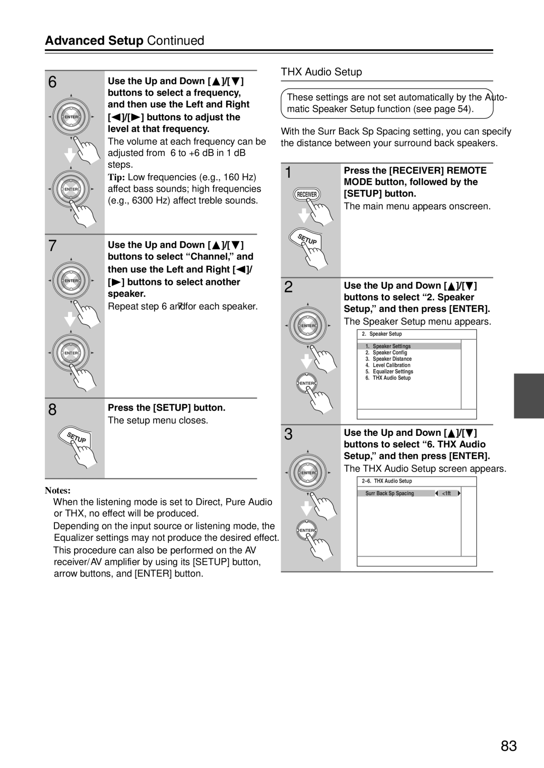 Onkyo TX-SA705 instruction manual THX Audio Setup, Buttons to select another, Speaker 