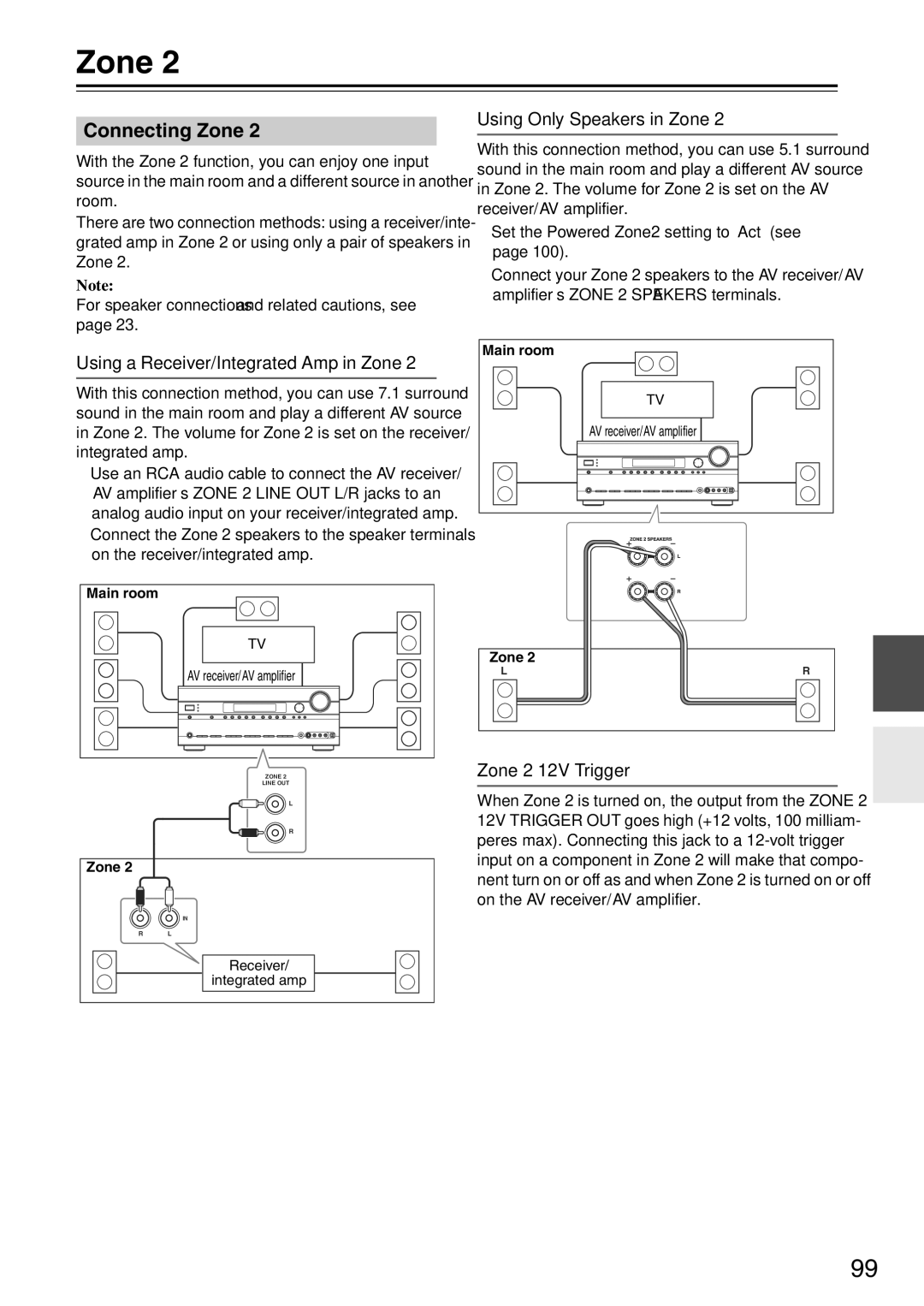 Onkyo TX-SA705 instruction manual Connecting Zone, Using a Receiver/Integrated Amp in Zone, Using Only Speakers in Zone 