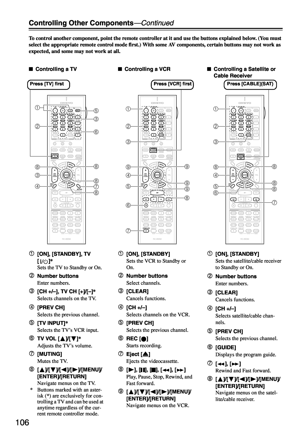 Onkyo TX-SA705 instruction manual Controlling Other Components—Continued 