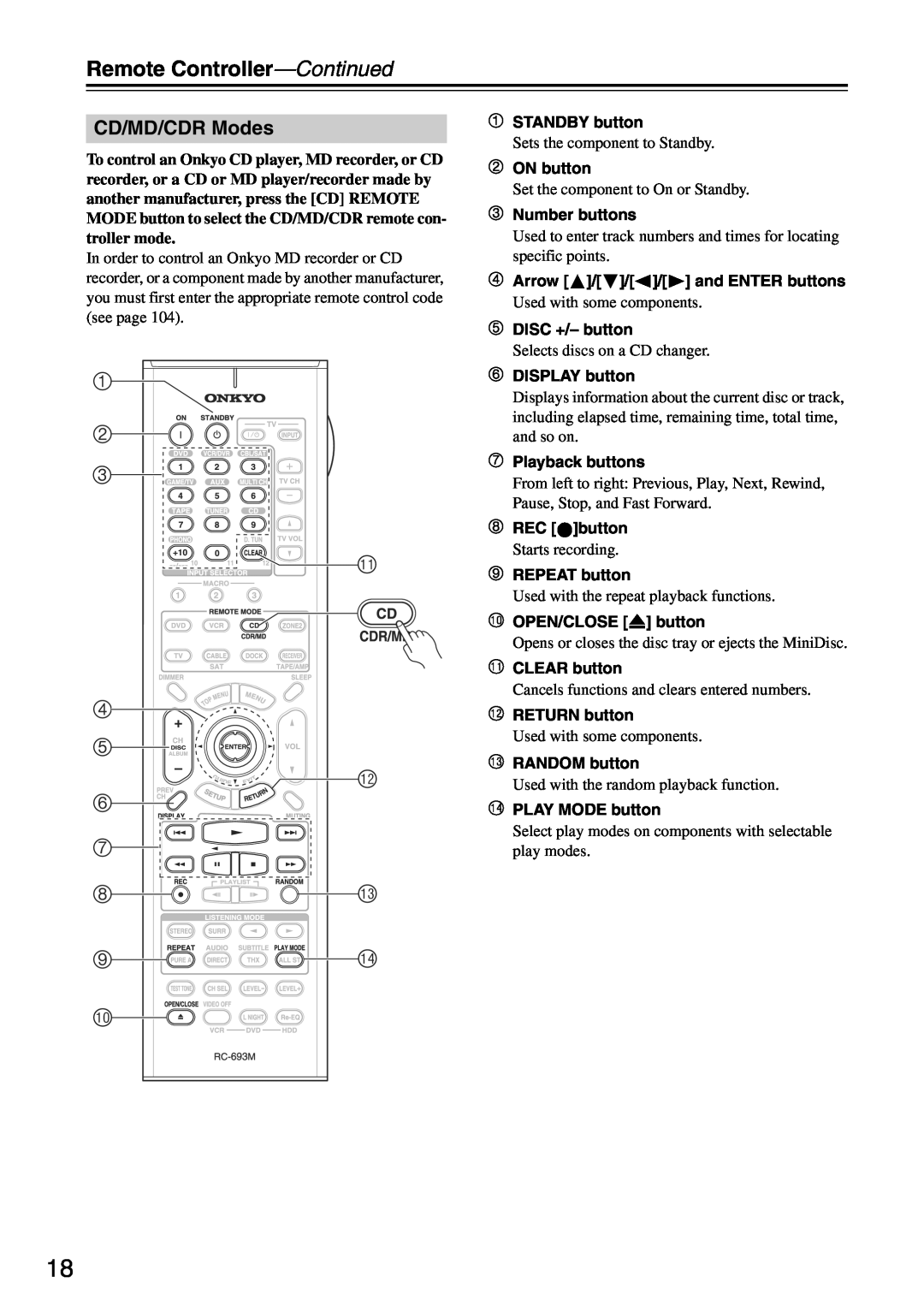 Onkyo TX-SA705 instruction manual CD/MD/CDR Modes 