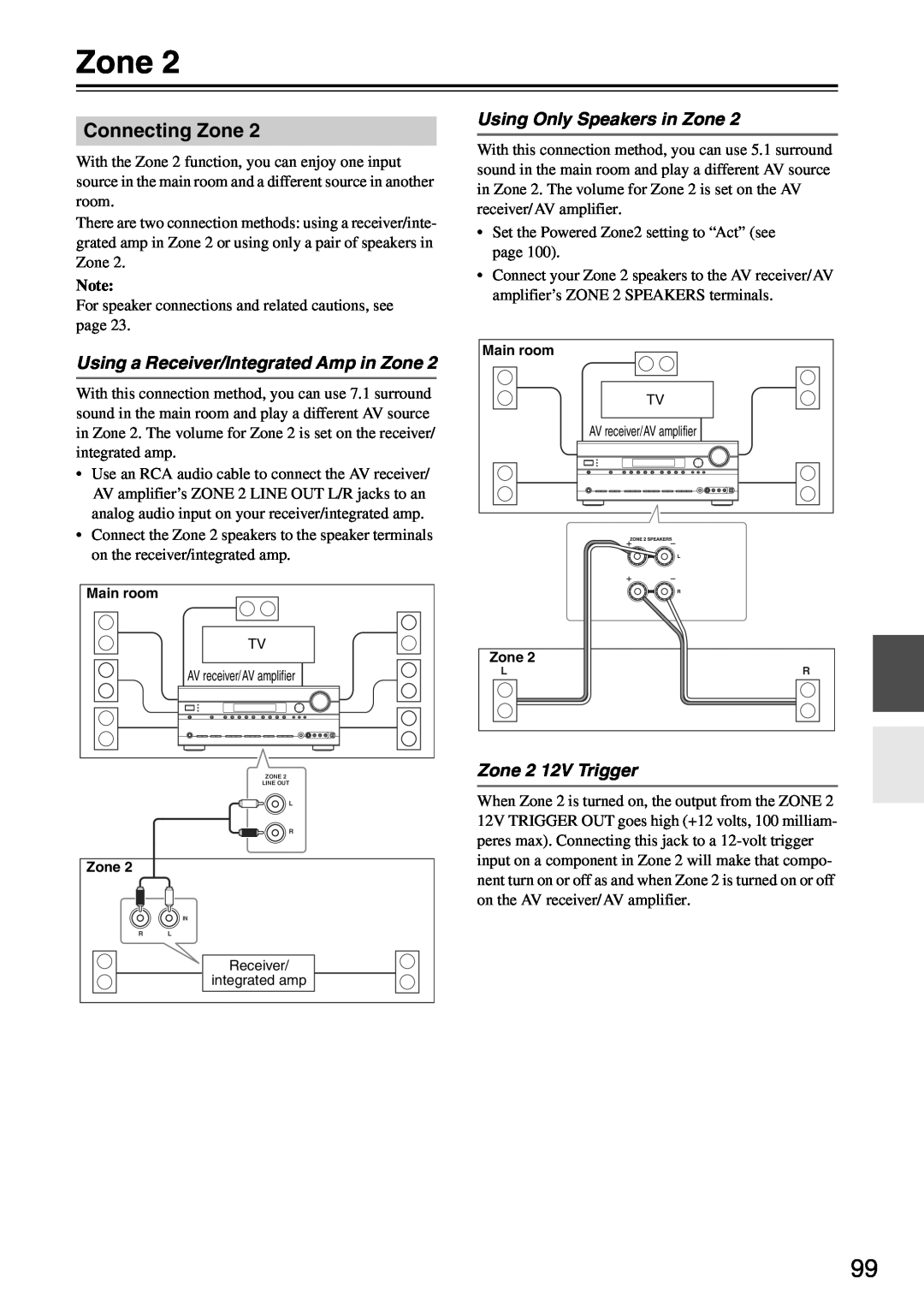 Onkyo TX-SA705 instruction manual Connecting Zone, Using a Receiver/Integrated Amp in Zone, Using Only Speakers in Zone 