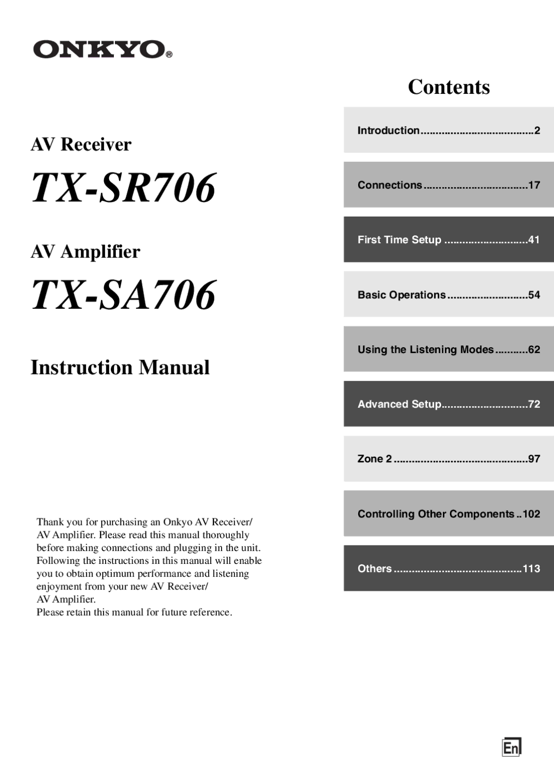 Onkyo TX-SA706 instruction manual TX-SR706 