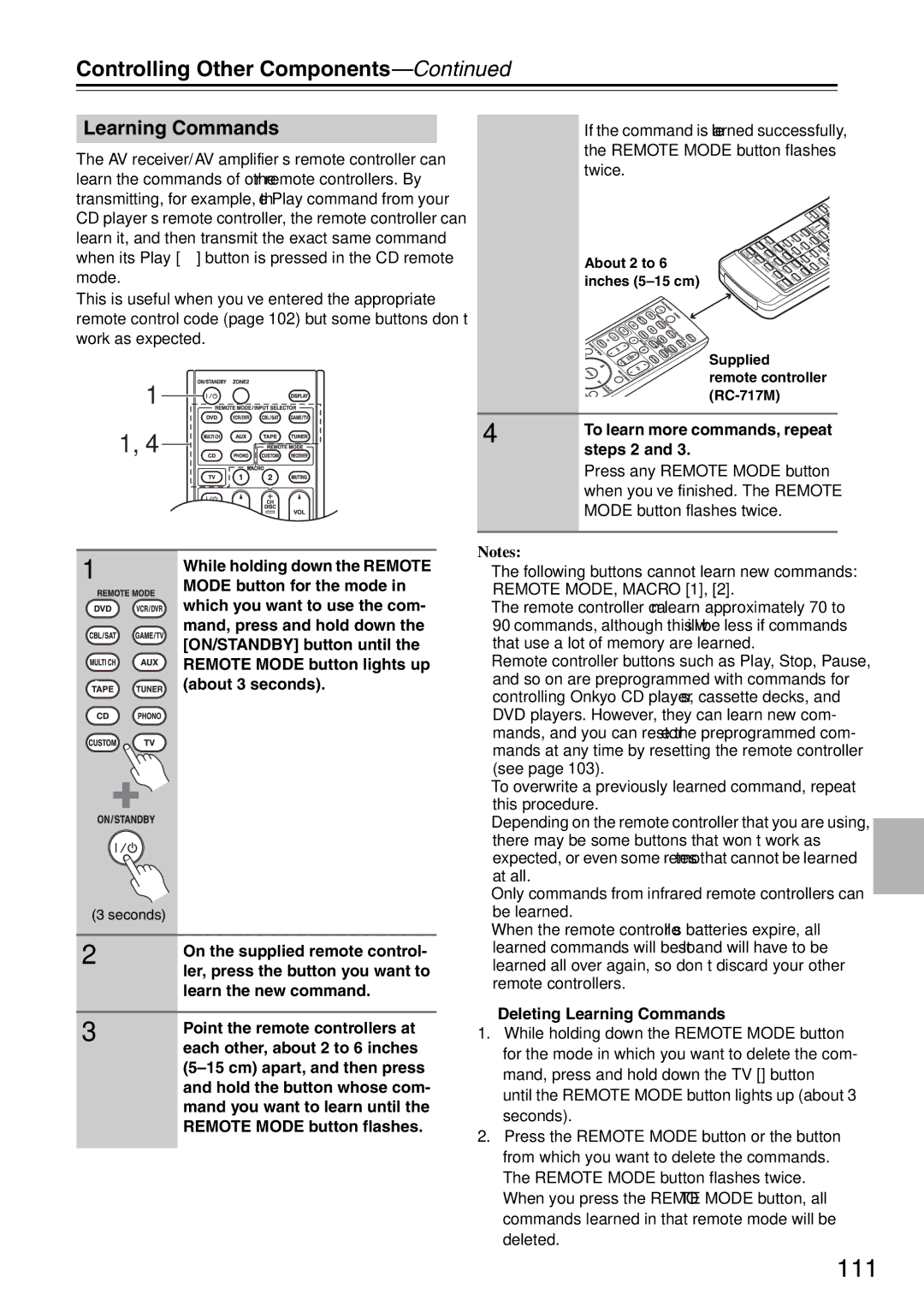 Onkyo TX-SA706 instruction manual 111, Learning Commands 