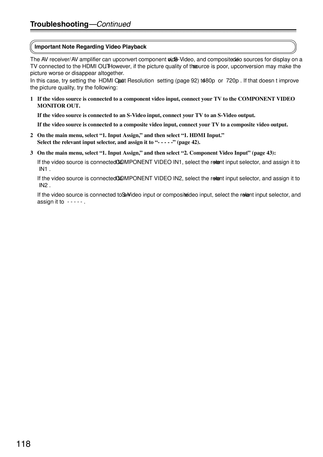 Onkyo TX-SA706 instruction manual 118, Important Note Regarding Video Playback 