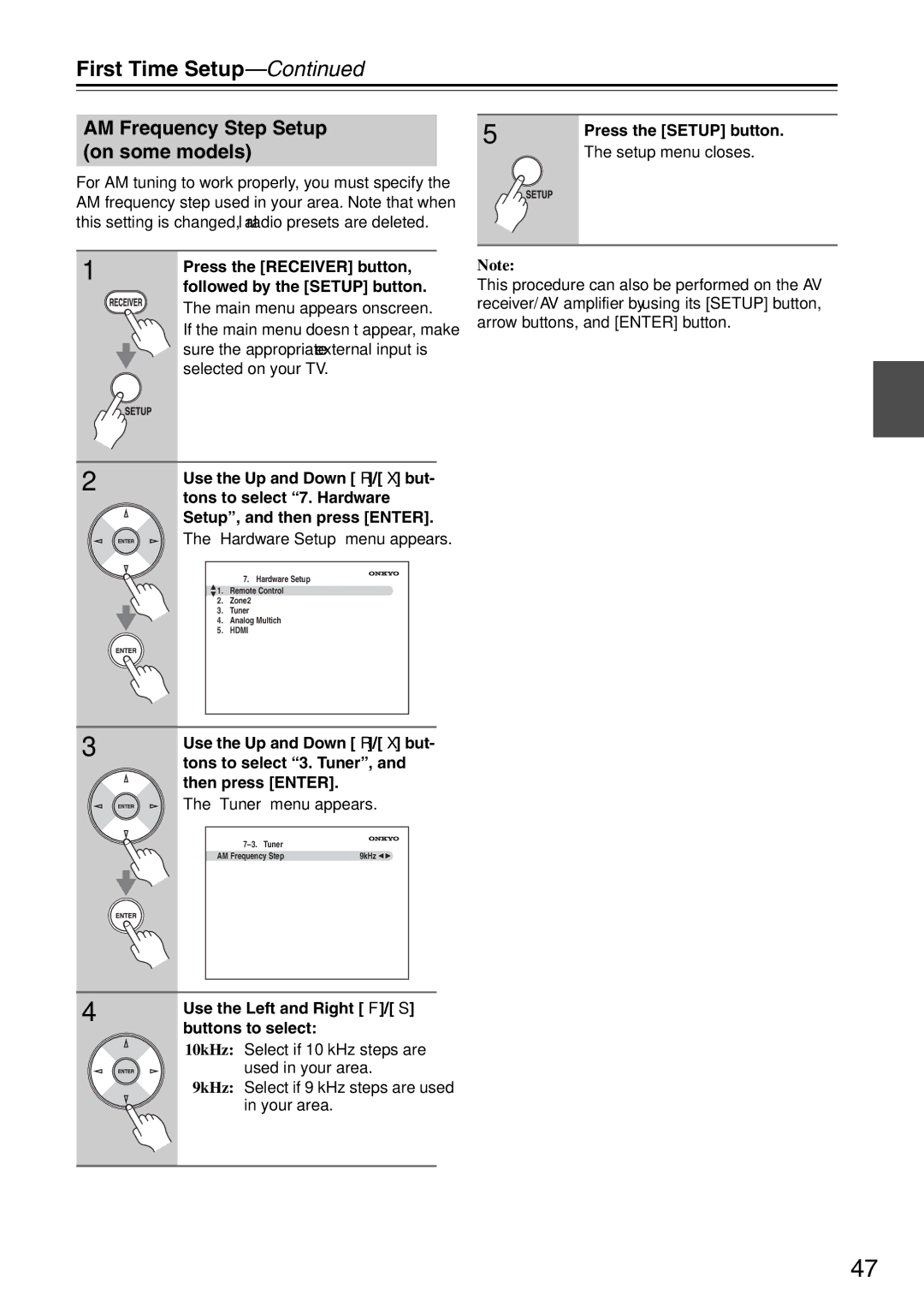 Onkyo TX-SA706 instruction manual AM Frequency Step Setup on some models 