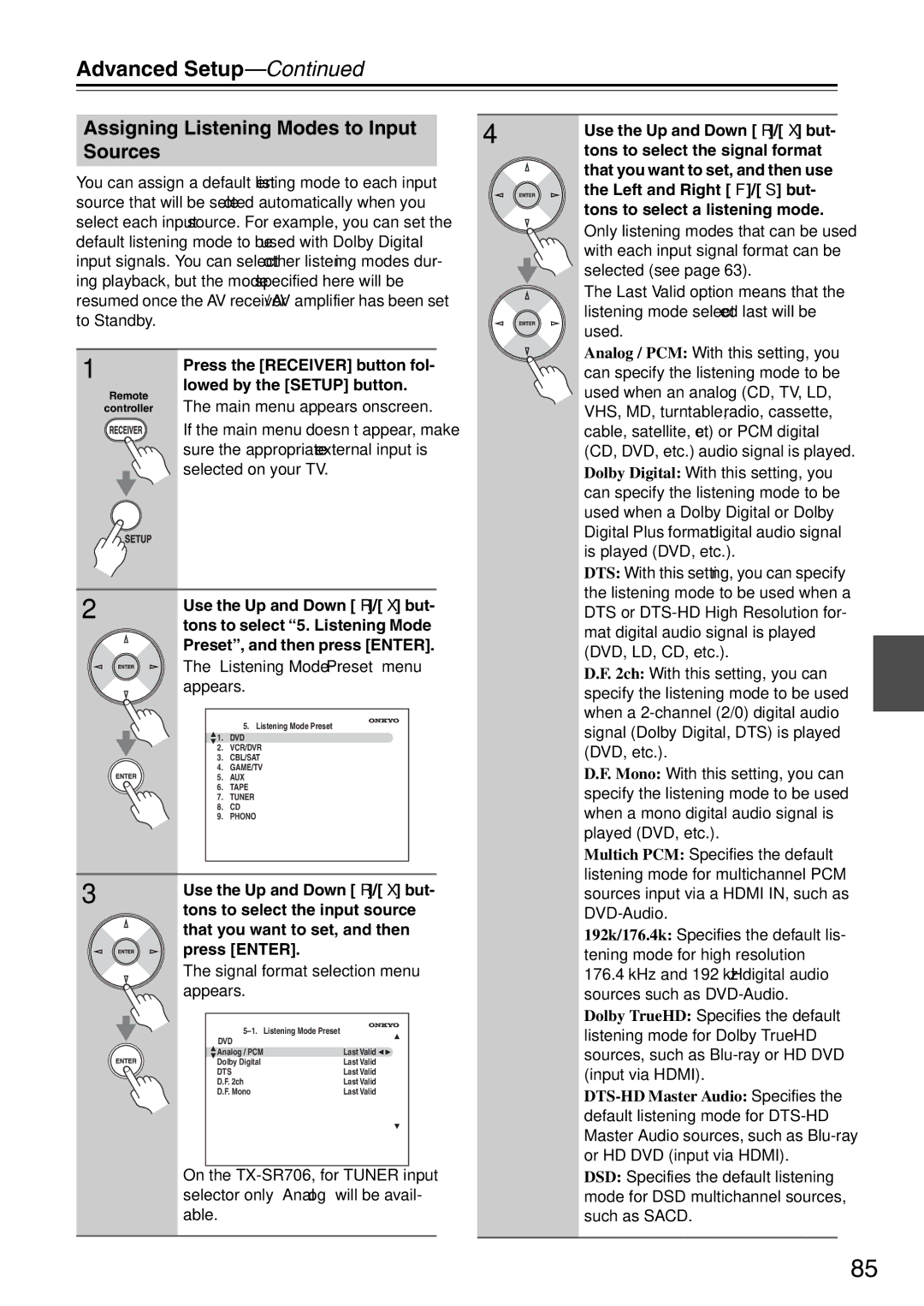 Onkyo TX-SA706 instruction manual Assigning Listening Modes to Input, Sources 