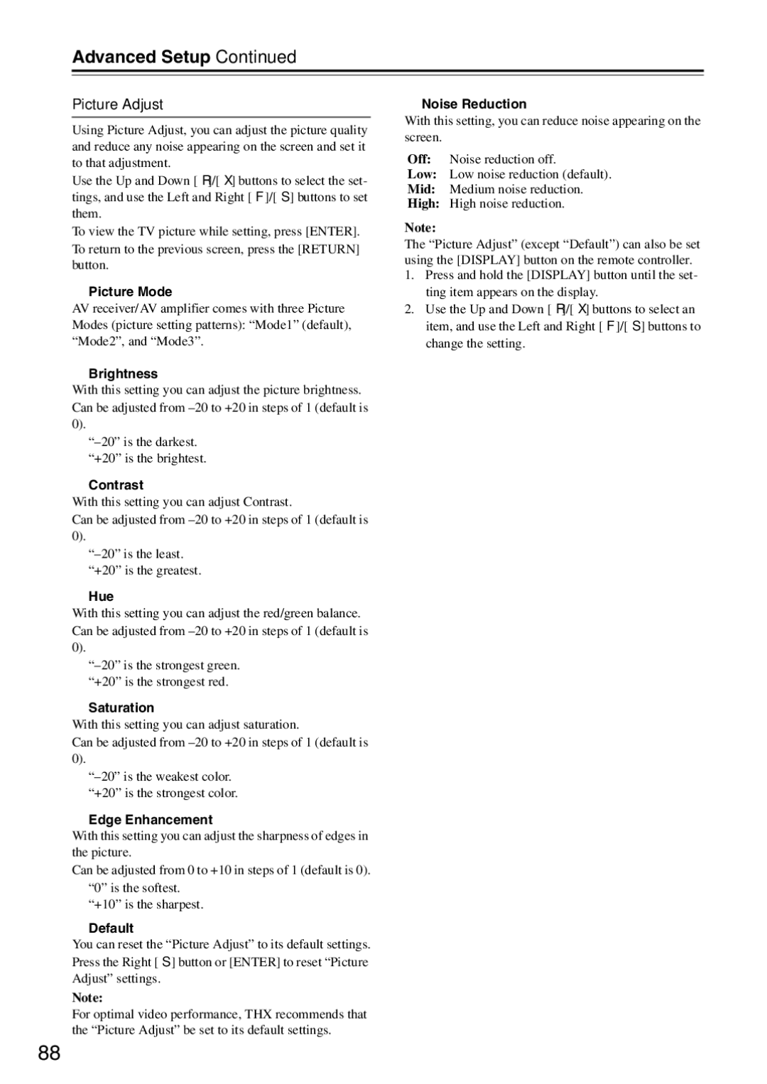 Onkyo TX-SA706 instruction manual Picture Adjust 