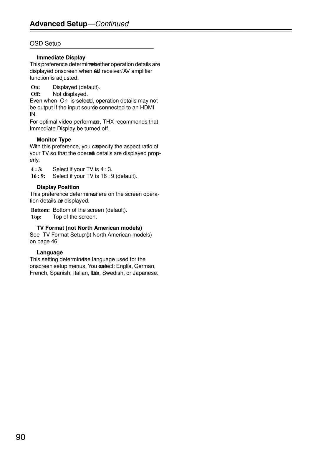 Onkyo TX-SA706 instruction manual OSD Setup 