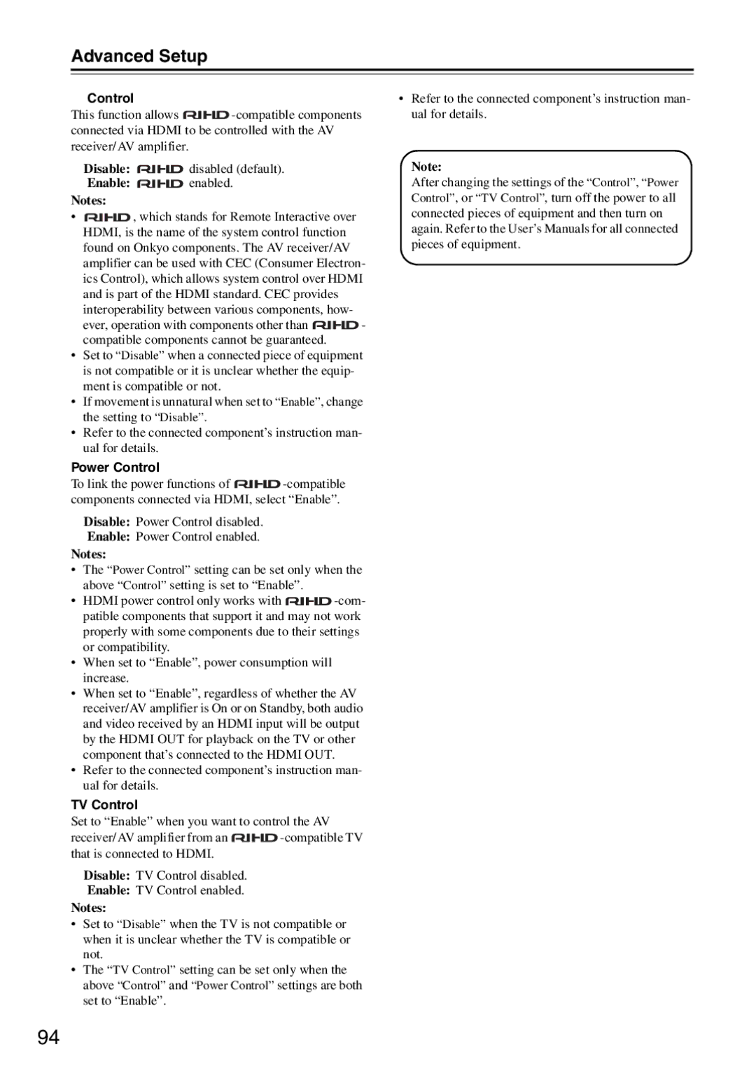 Onkyo TX-SA706 instruction manual Power Control, TV Control 