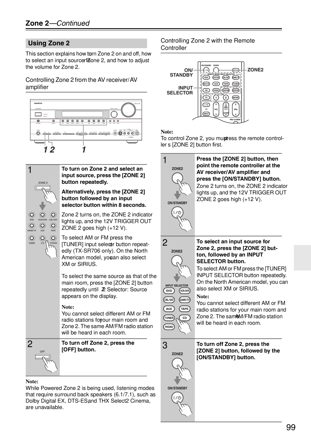 Onkyo TX-SA706 instruction manual Using Zone, Controlling Zone 2 from the AV receiver/AV amplifier 