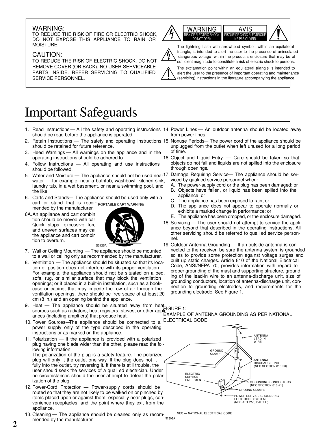 Onkyo TX-SE550 appendix Important Safeguards 