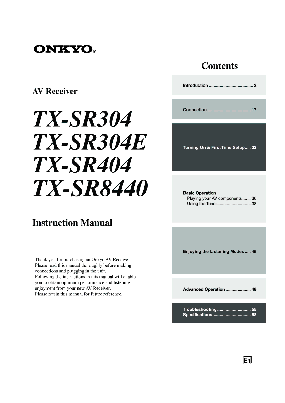 Onkyo TX-SR304 instruction manual TX-SR8440 