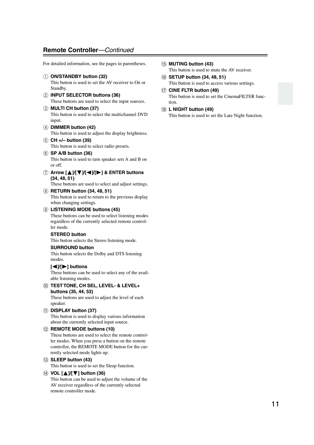 Onkyo TX-SR304 instruction manual Remote Controller 