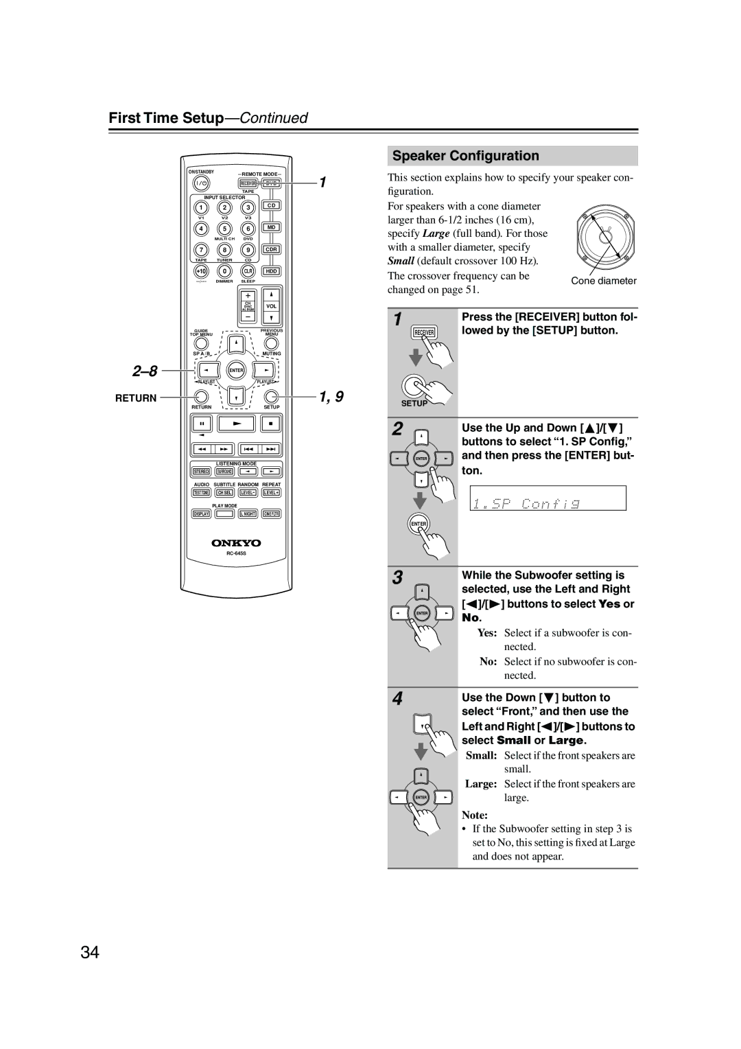 Onkyo TX-SR304 instruction manual First Time Setup 