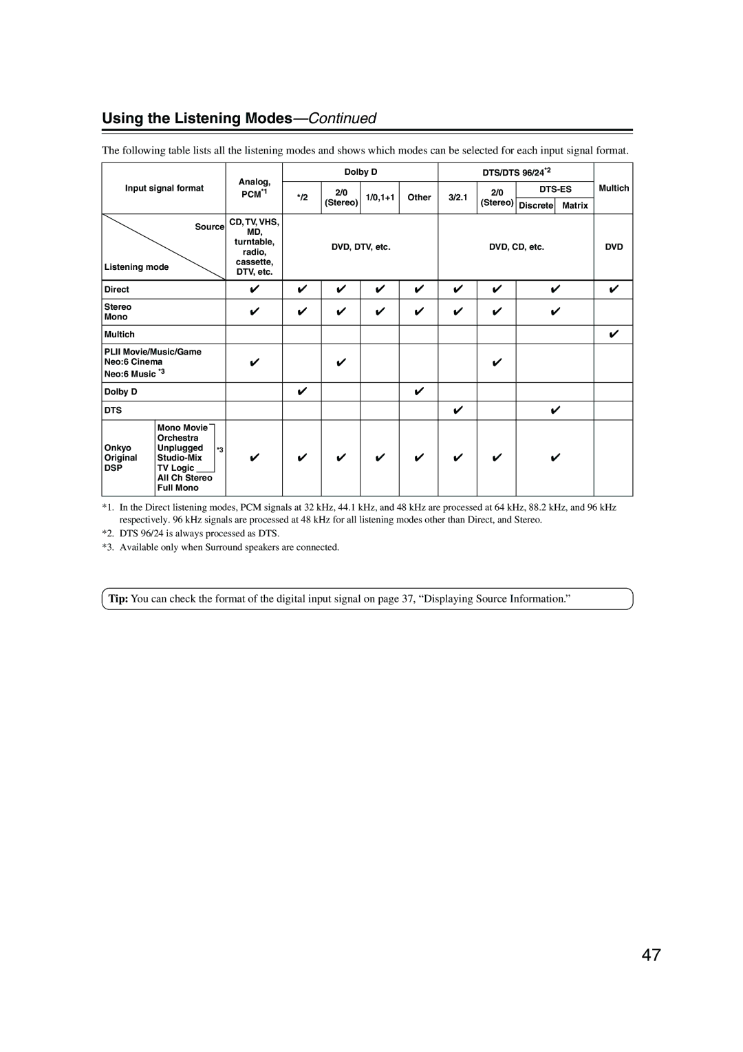 Onkyo TX-SR304 instruction manual Dts 