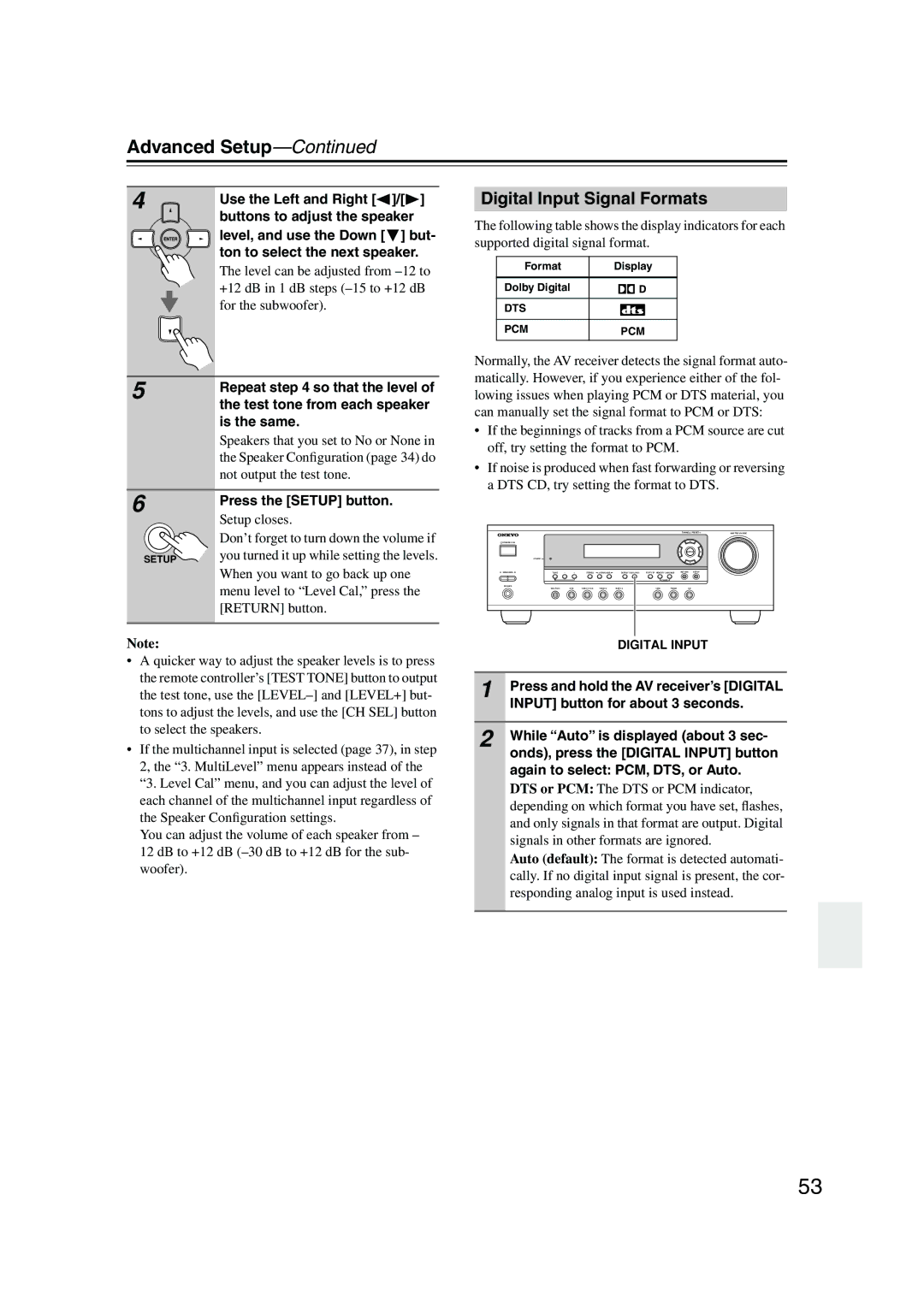 Onkyo TX-SR304 instruction manual Digital Input Signal Formats 