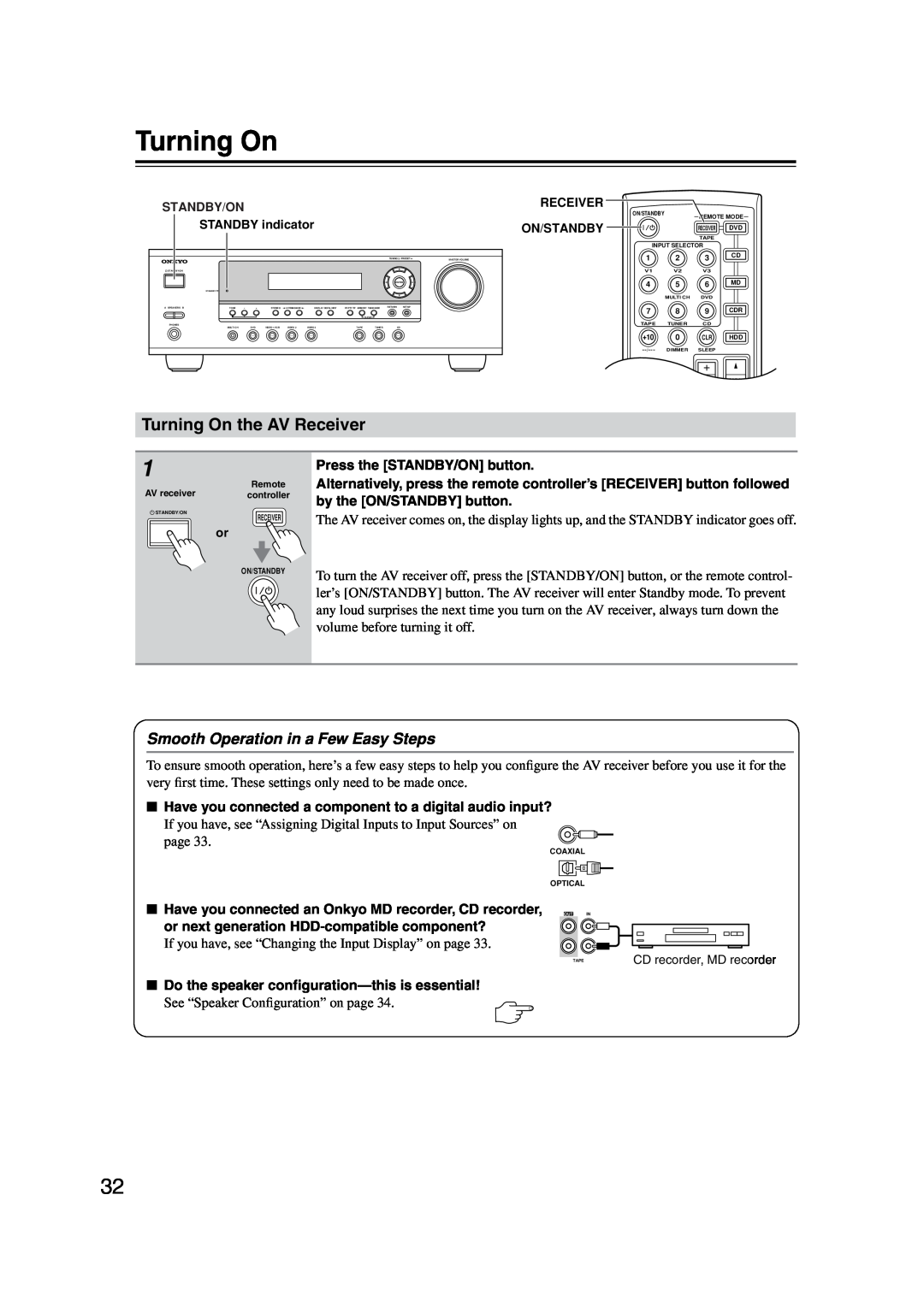 Onkyo TX-SR304 instruction manual Turning On the AV Receiver, Smooth Operation in a Few Easy Steps 