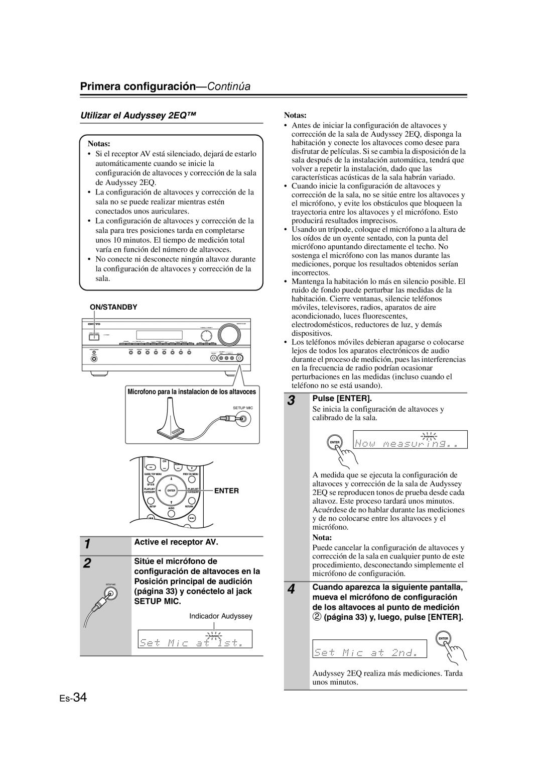 Onkyo TX-SR307 manual Primera configuración-Continúa, Utilizar el Audyssey 2EQ 