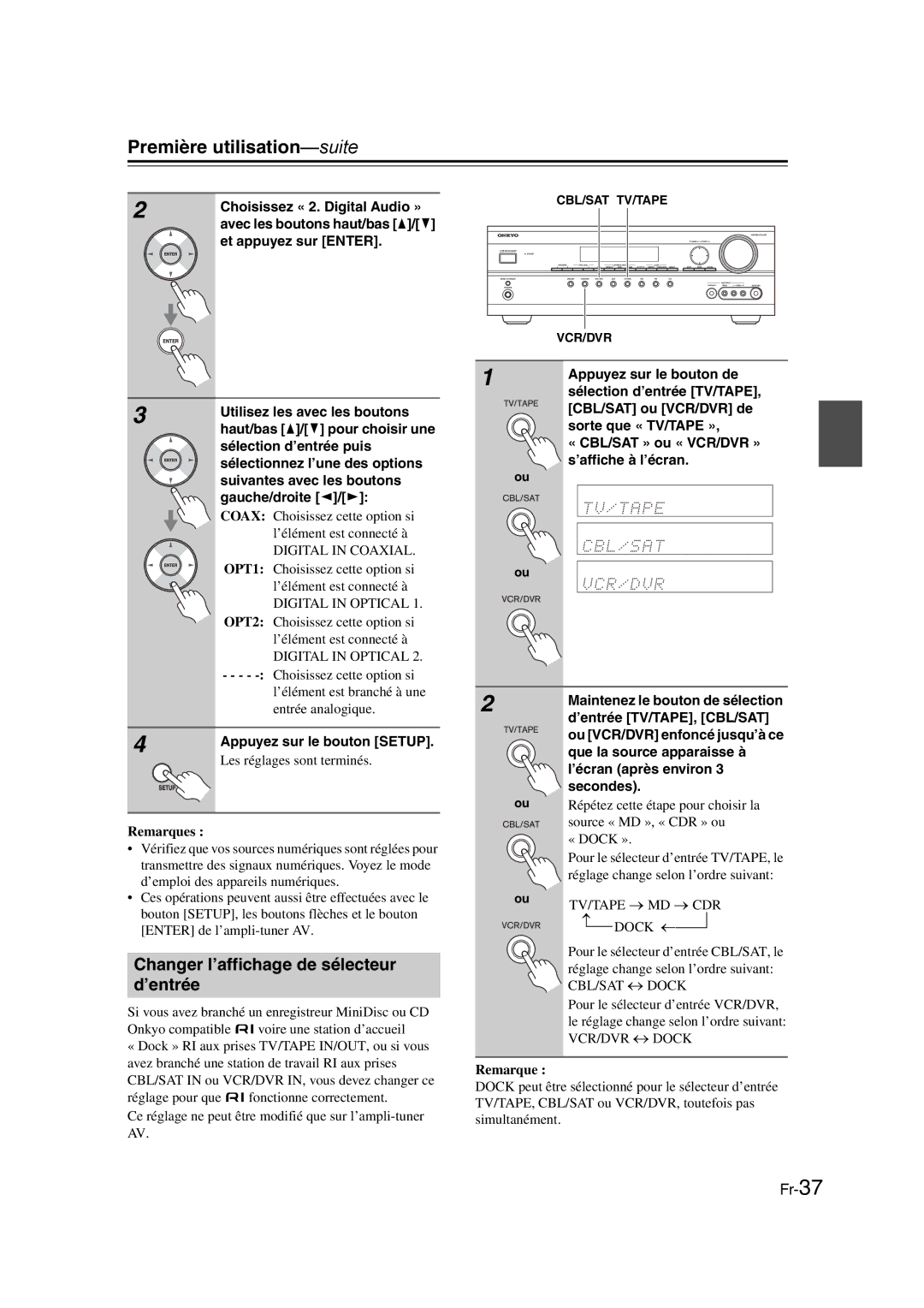 Onkyo TX-SR307 manual Changer l’affichage de sélecteur d’entrée 