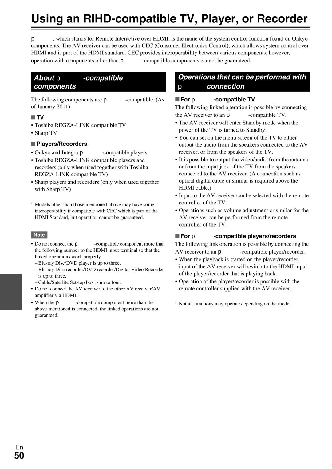 Onkyo TX-SR309 instruction manual Using an RIHD-compatible TV, Player, or Recorder, About p-compatible components 