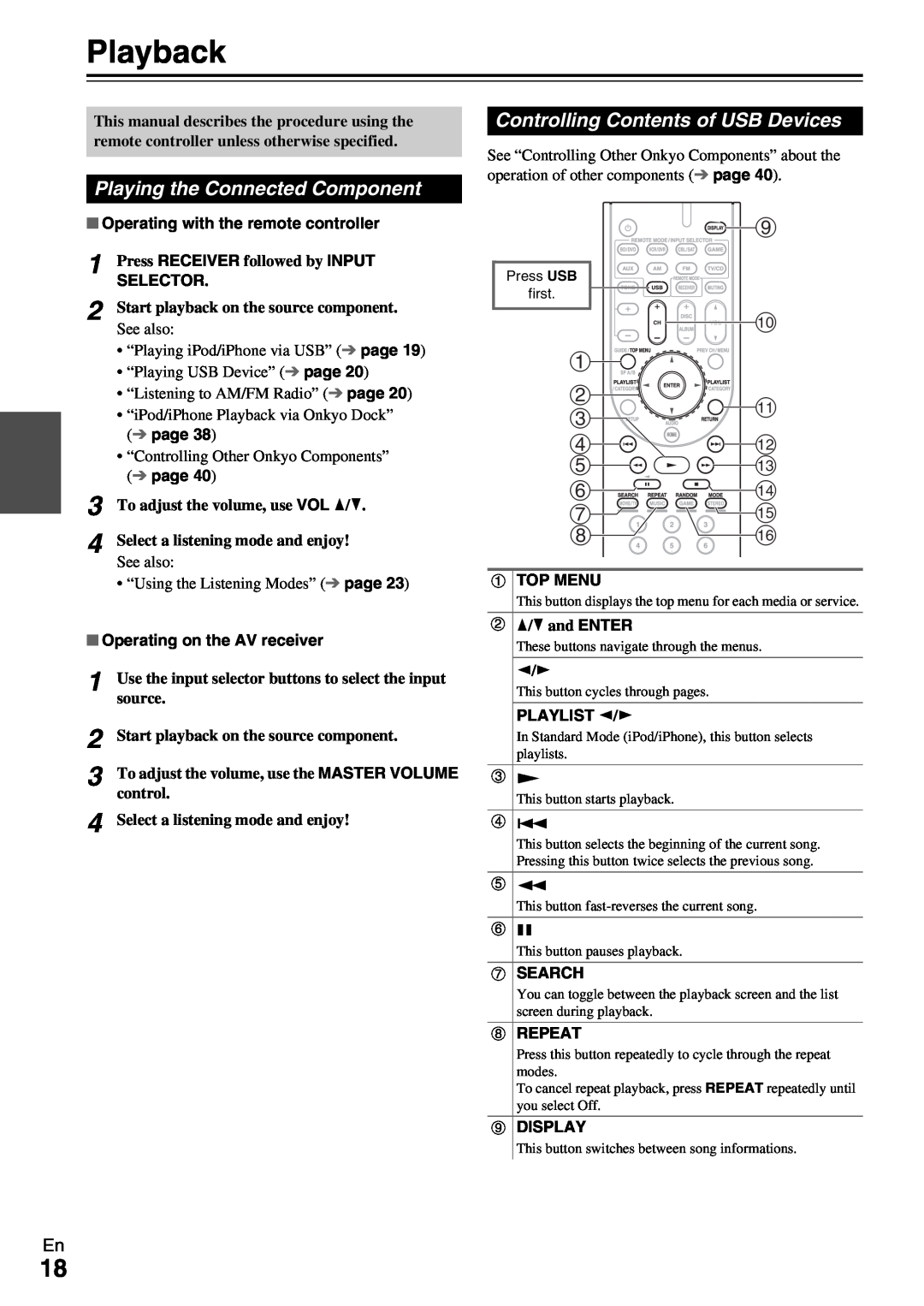 Onkyo TX-SR309 instruction manual Playback 