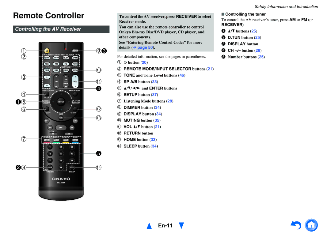 Onkyo TX-SR313 instruction manual Remote Controller, En-11, Controlling the AV Receiver 