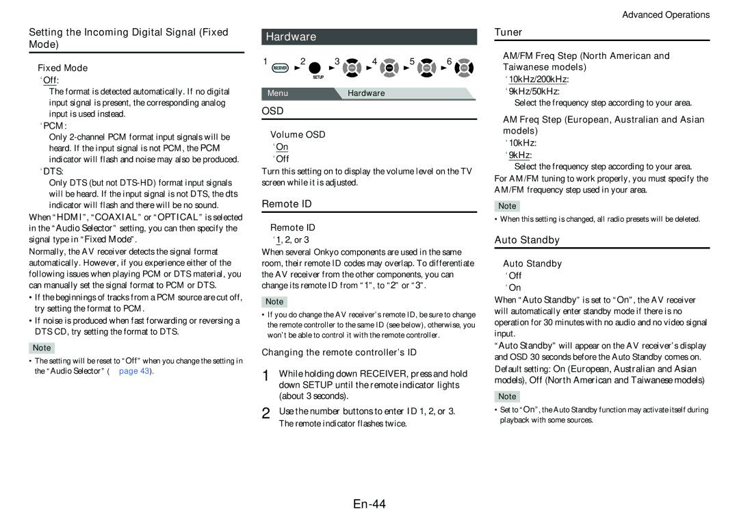 Onkyo TX-SR313 instruction manual En-44, Hardware 