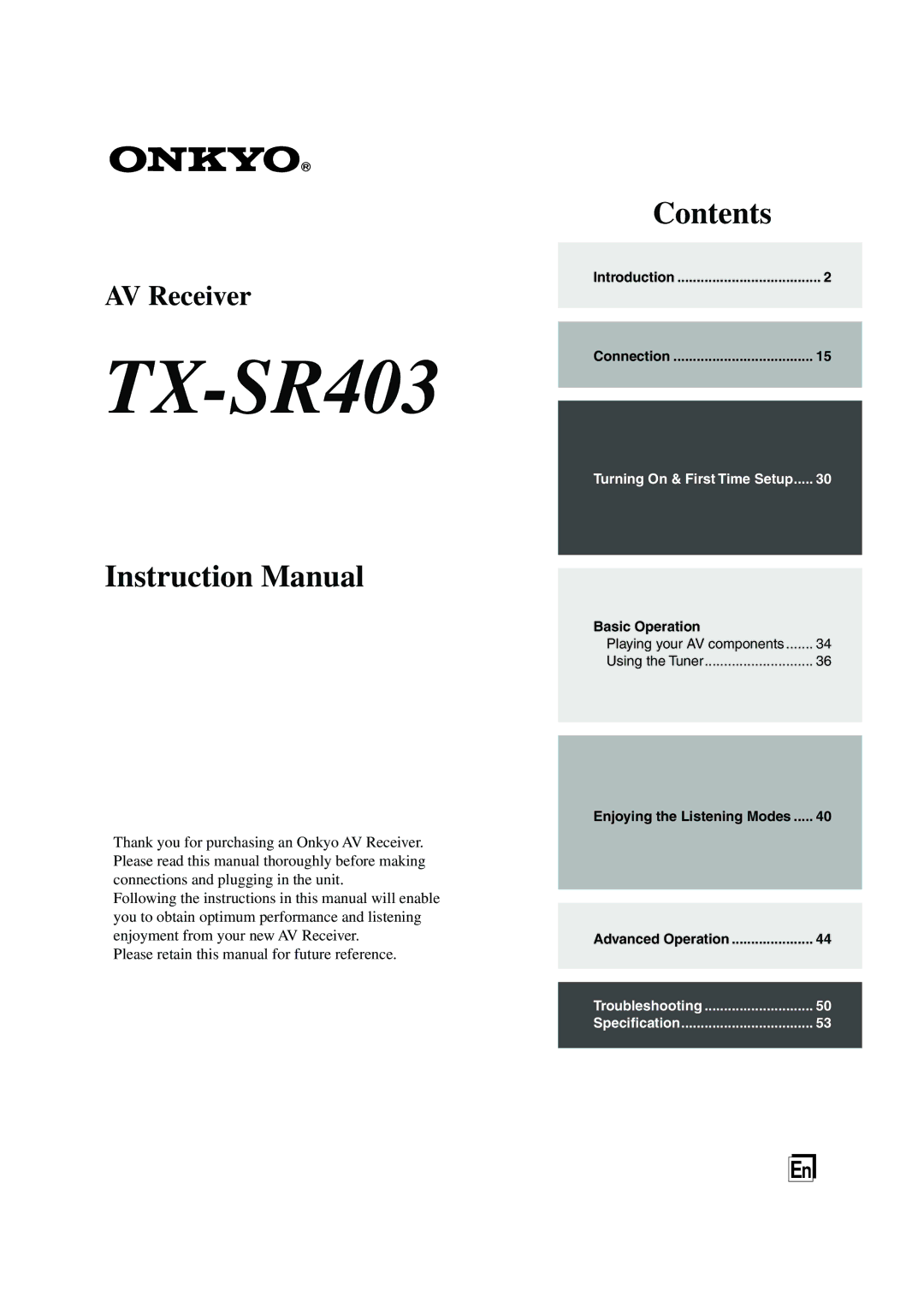 Onkyo TX-SR403 instruction manual 