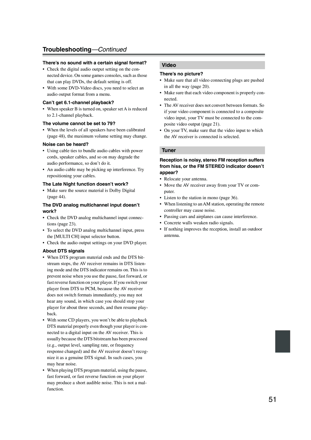 Onkyo TX-SR403 instruction manual Troubleshooting 