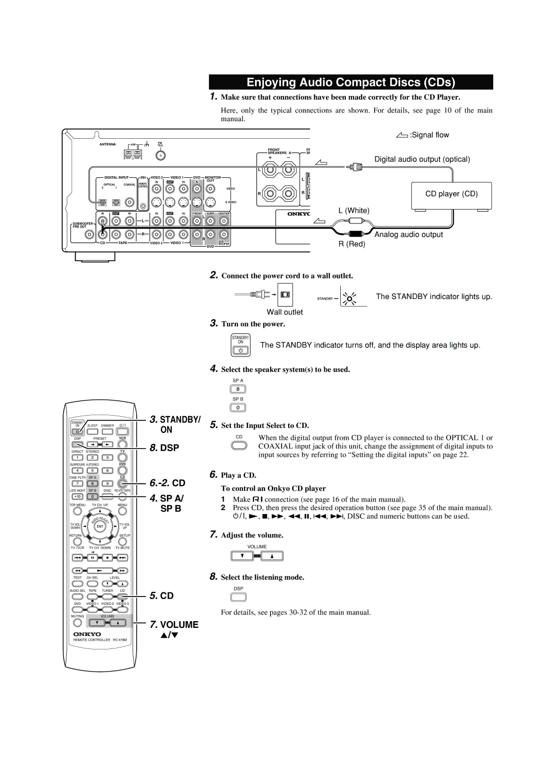 Onkyo TX-SR500 instruction manual Enjoying Audio Compact Discs CDs, Play a CD To control an Onkyo CD player 