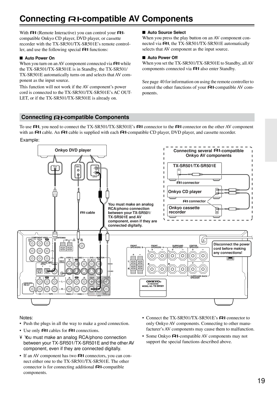 Onkyo TX-SR501E instruction manual Connecting -compatible AV Components, Connecting -compatible Components, Example 