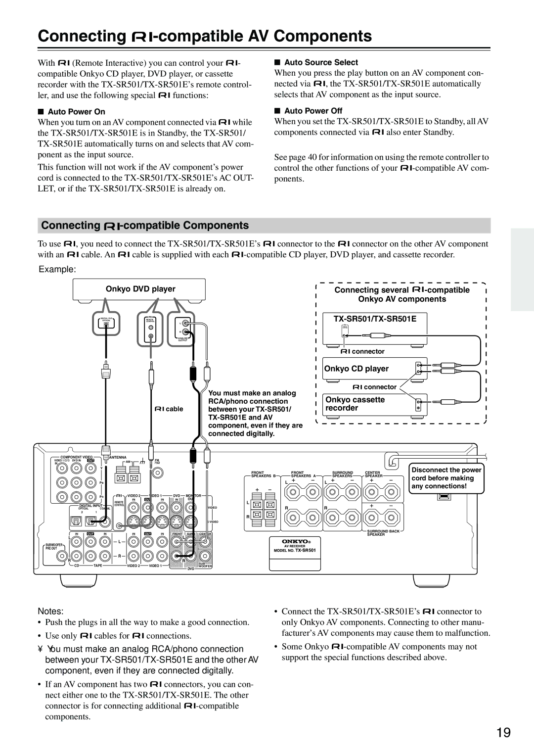 Onkyo TX-SR501E instruction manual Connecting -compatible AV Components, Connecting -compatible Components, Example 