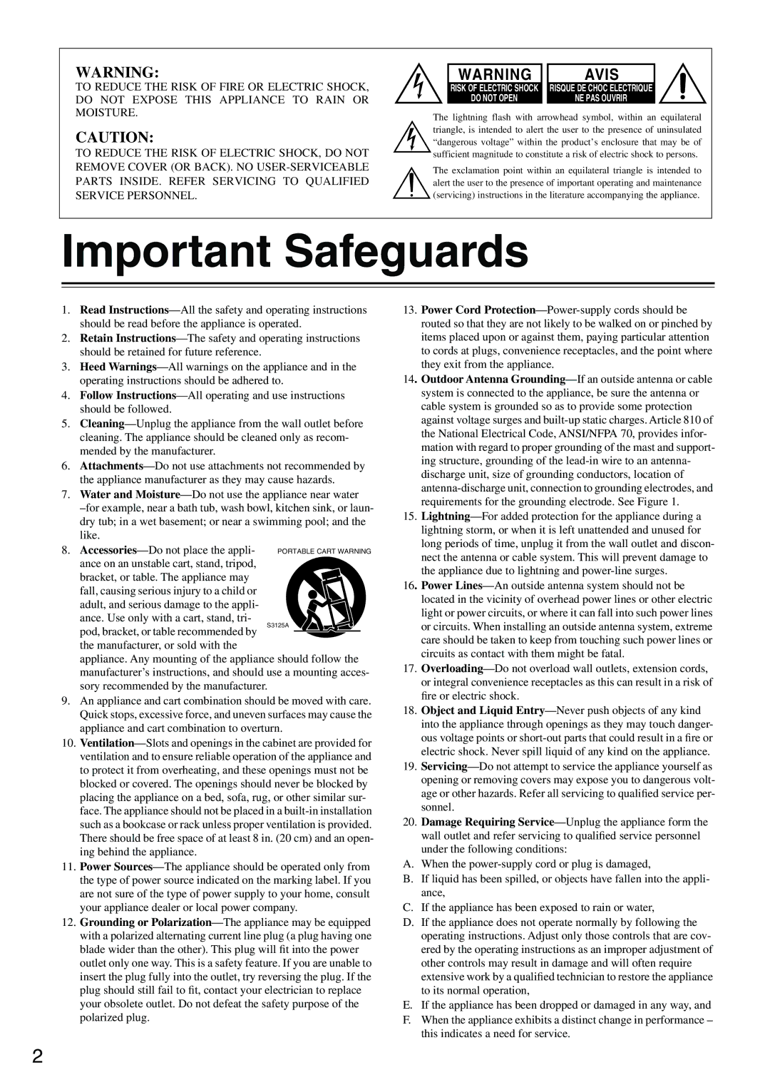 Onkyo TX-SR501E instruction manual Important Safeguards 