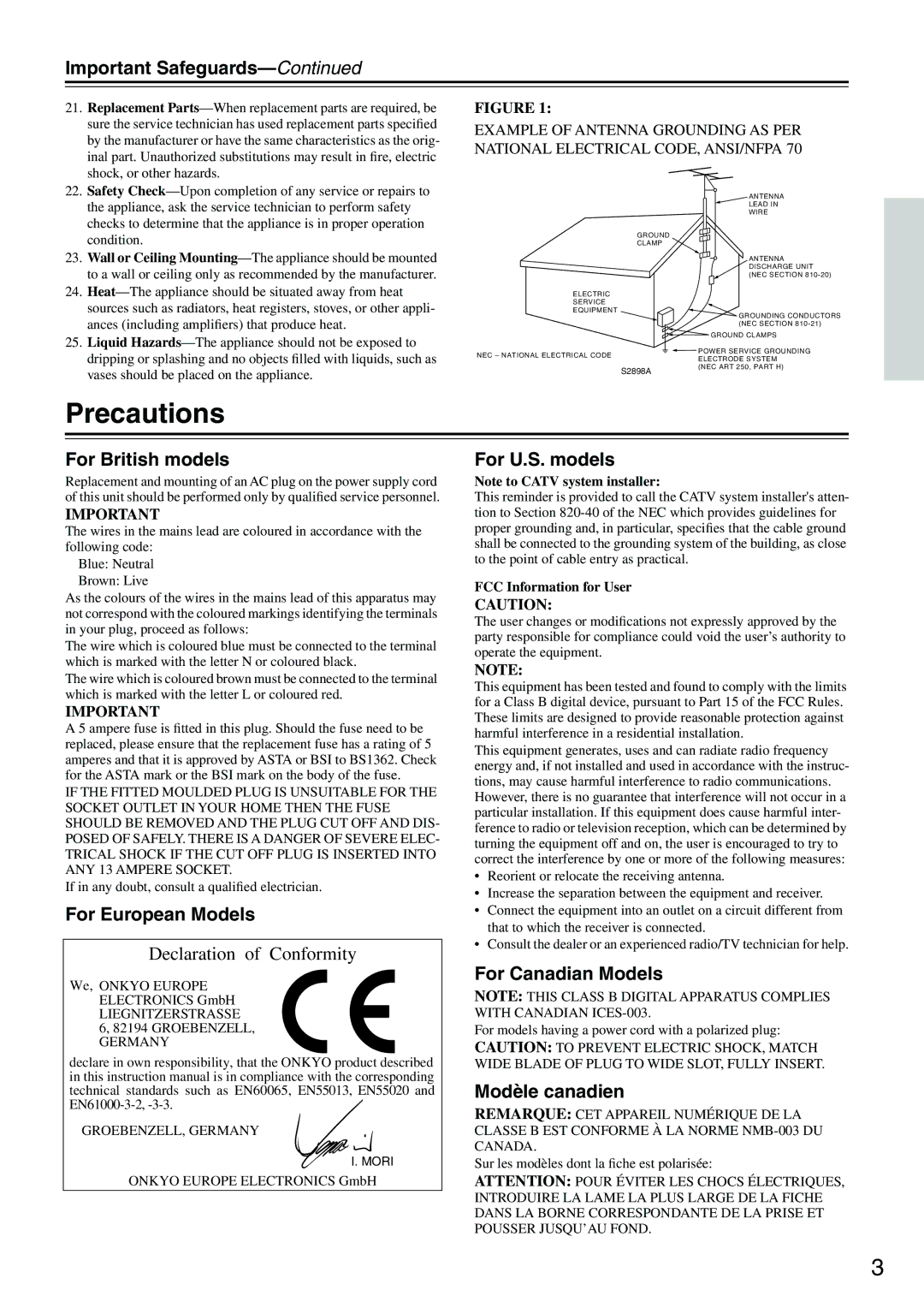 Onkyo TX-SR501E instruction manual Precautions 