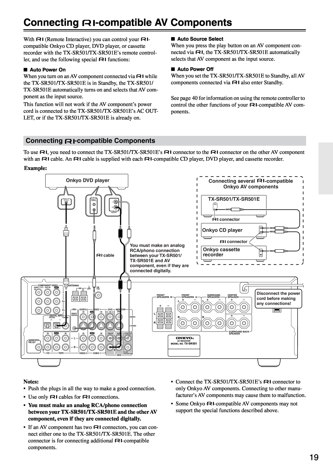 Onkyo TX-SR501E instruction manual Connecting -compatible AV Components, Connecting -compatible Components, Example 