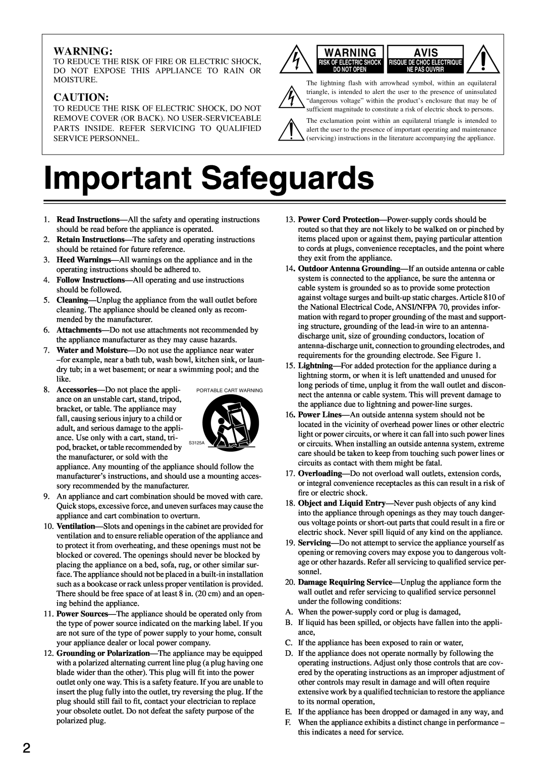 Onkyo TX-SR501E instruction manual Important Safeguards, Avis 