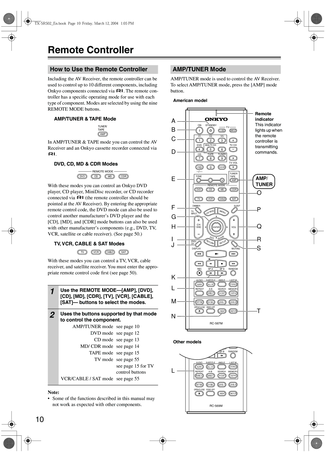 Onkyo TX-SR502E, TX-SR8250 instruction manual How to Use the Remote Controller, AMP/TUNER Mode, AMP Tuner 