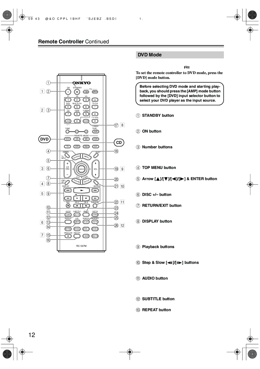 Onkyo TX-SR502E, TX-SR8250 instruction manual DVD Mode, Dvd 