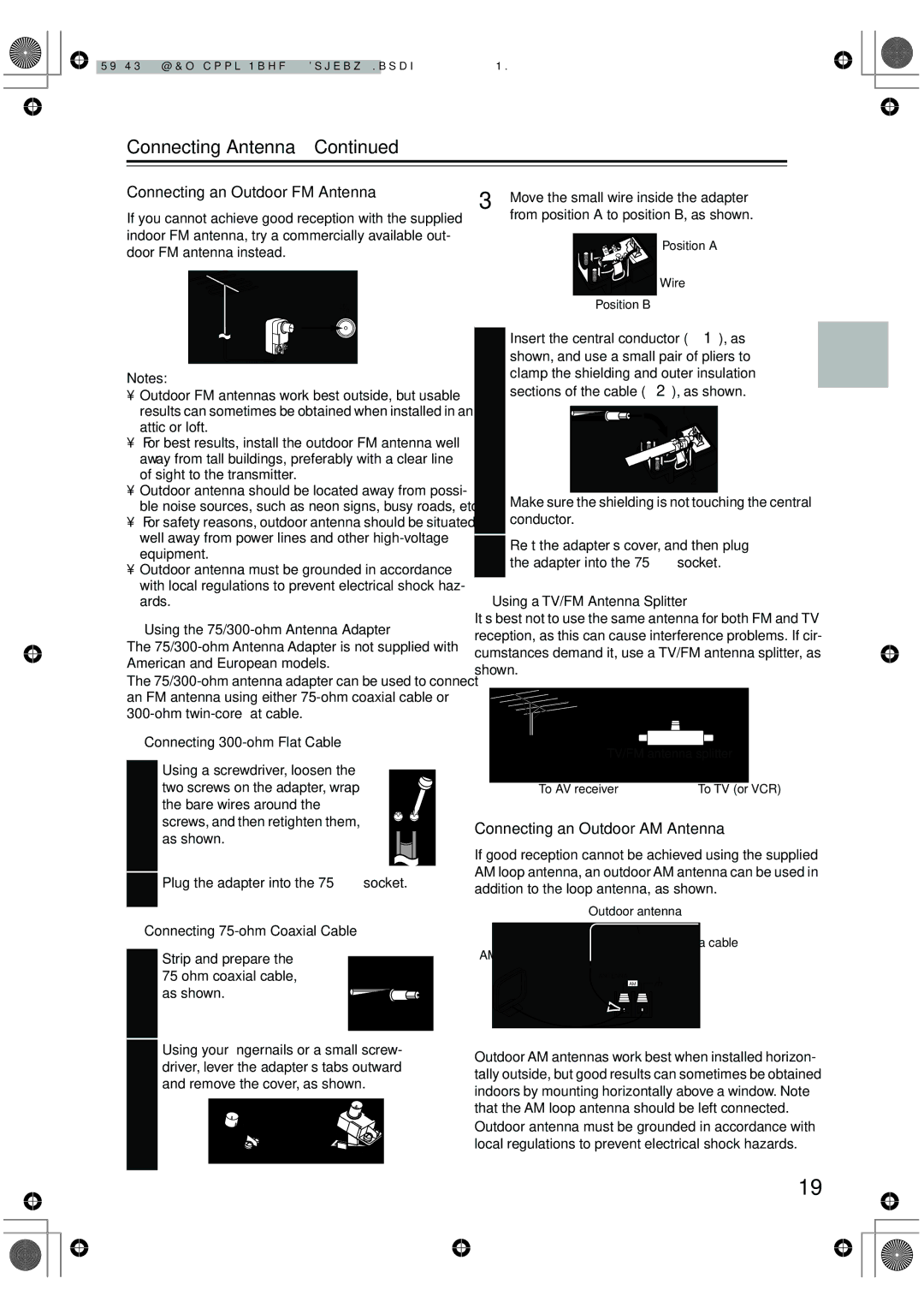 Onkyo TX-SR502E, TX-SR8250 Connecting Antenna, Connecting an Outdoor FM Antenna, Connecting an Outdoor AM Antenna 