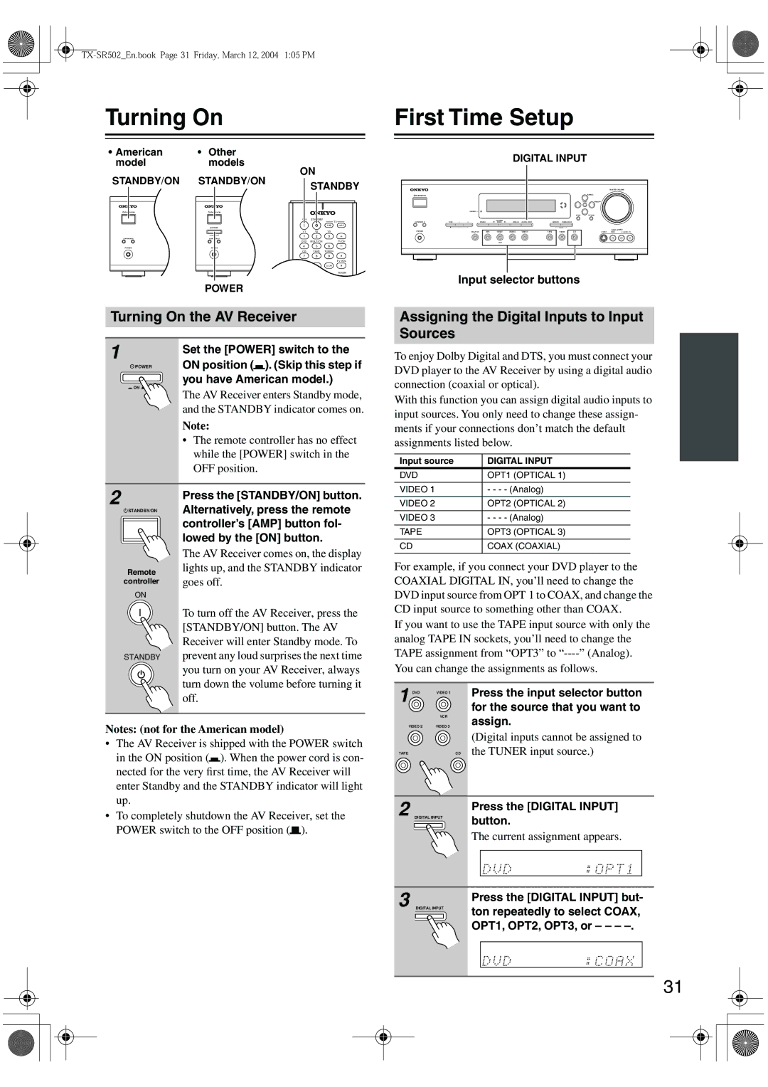 Onkyo TX-SR502E, TX-SR8250 instruction manual Turning On First Time Setup 