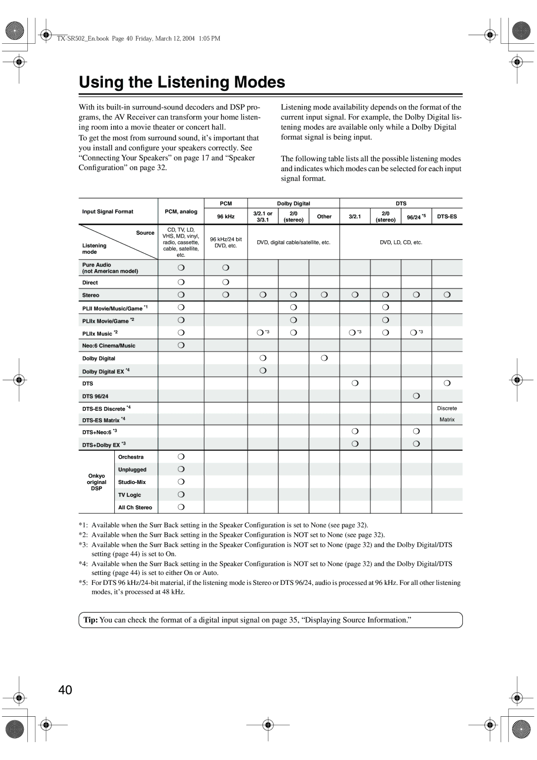 Onkyo TX-SR502E, TX-SR8250 instruction manual Using the Listening Modes, Dts-Es 