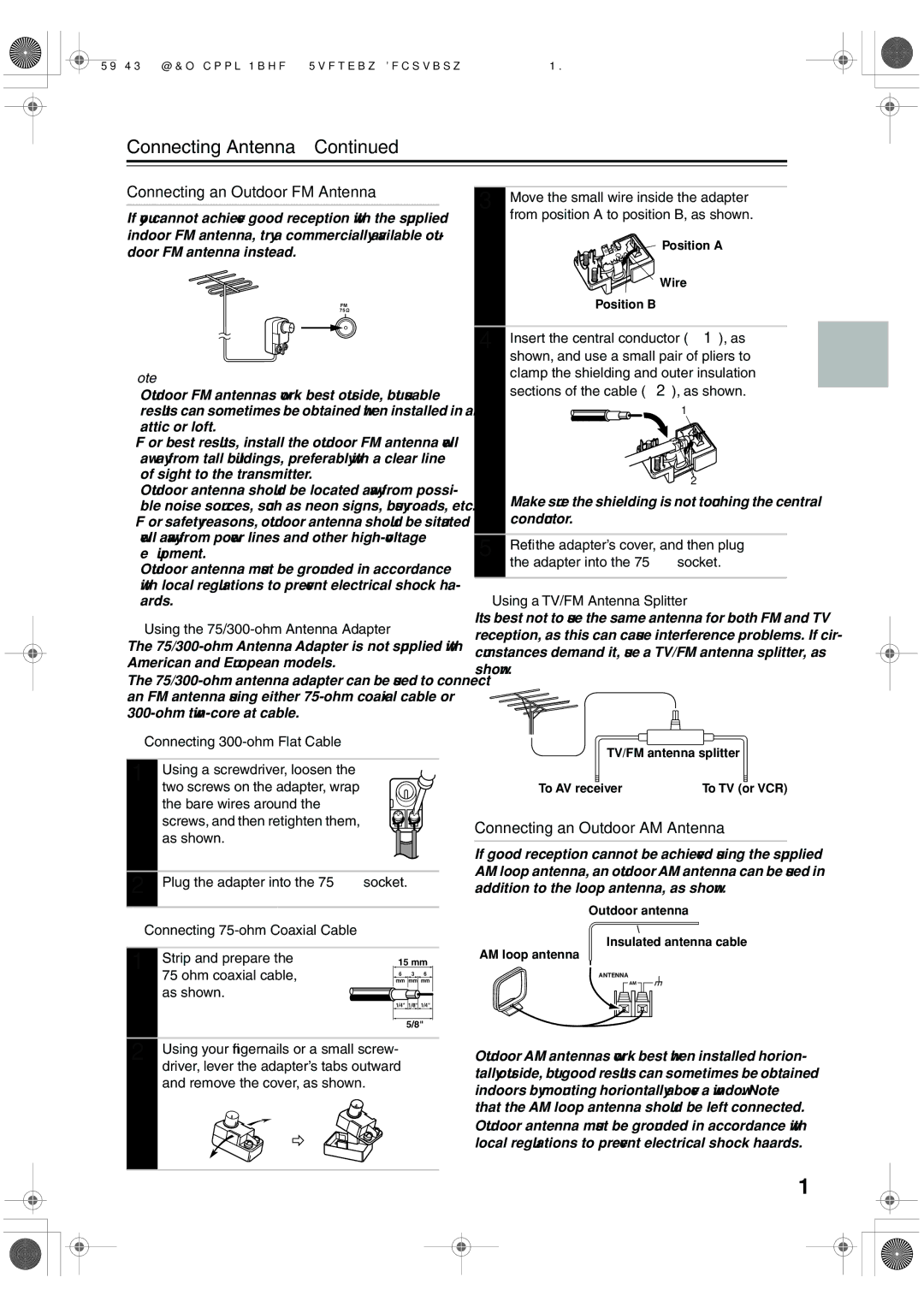 Onkyo TX-SR502E Connecting Antenna, Connecting an Outdoor FM Antenna, Connecting an Outdoor AM Antenna 