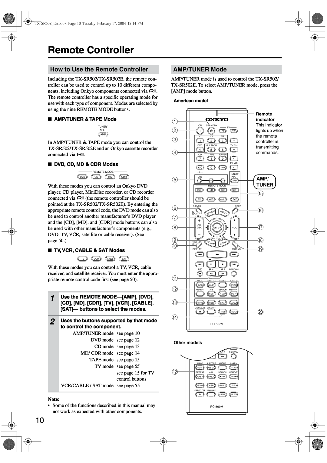 Onkyo TX-SR502E instruction manual How to Use the Remote Controller, AMP/TUNER Mode, A B C D E F G H I J, O P Q R S 