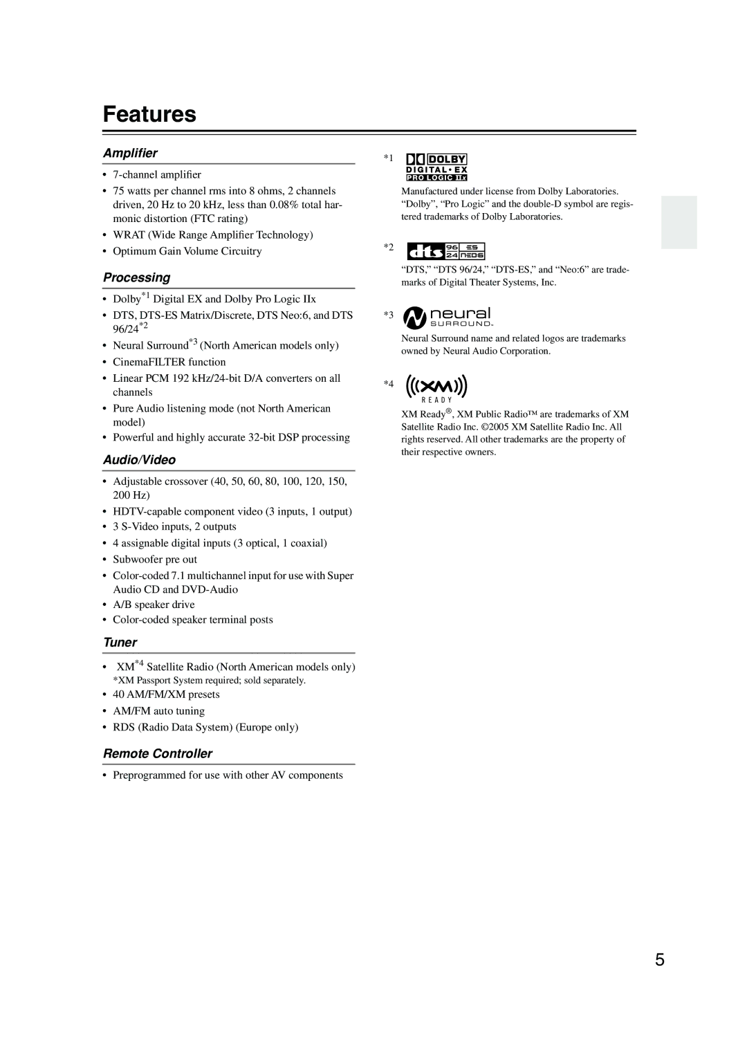 Onkyo TX-SR504/B, TX-SR504E, TX-SR8450 instruction manual Features 