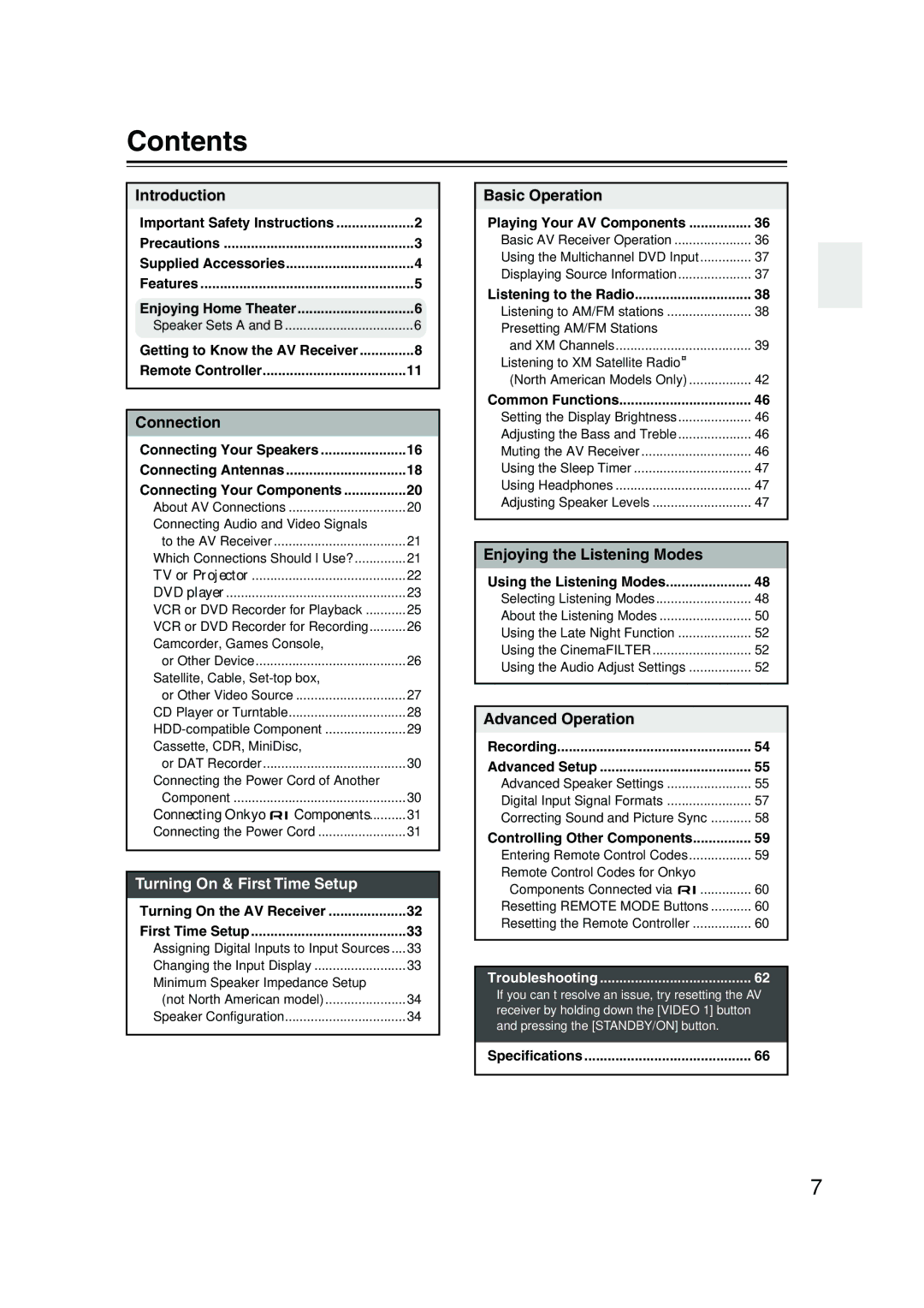 Onkyo TX-SR8450, TX-SR504E, TX-SR504/B instruction manual Contents 