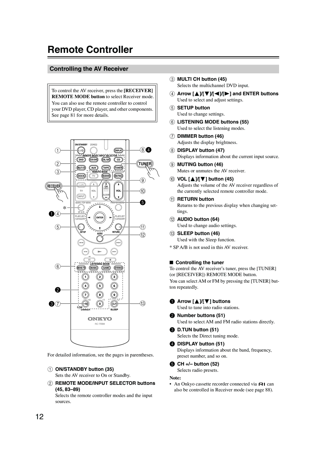 Onkyo TX-SR506, TX-SR576 instruction manual Remote Controller, Controlling the AV Receiver 